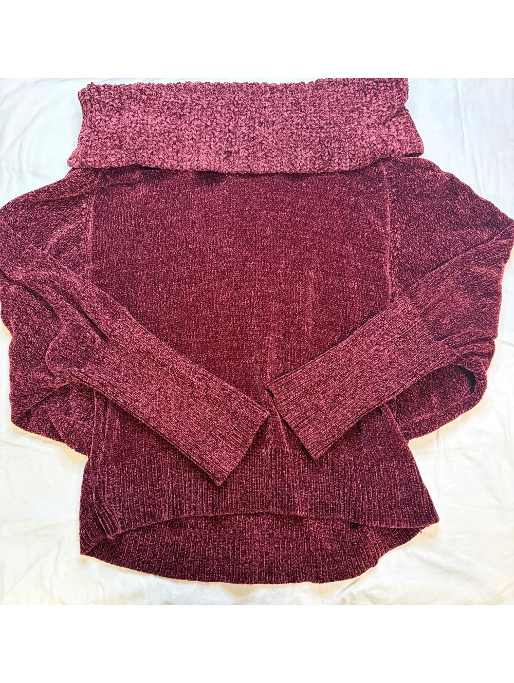 WHBM Wine Chenille Knit Dolman Sleeve Sweater L Oversized Cowl Neck Velvet Soft